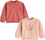 سويت شيرت مطبوع برقبة دائرية ضيقة وأكمام طويلة للبنات من ال سي وايكيكي، قطعتين