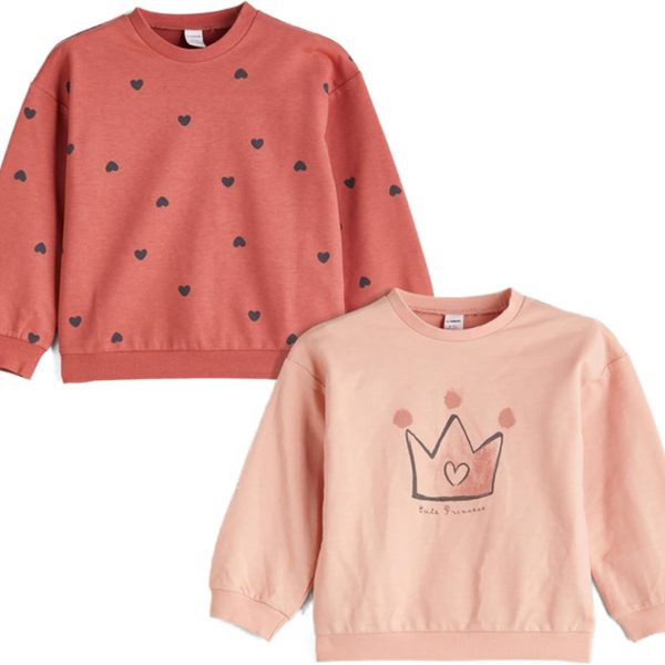 سويت شيرت مطبوع برقبة دائرية ضيقة وأكمام طويلة للبنات من ال سي وايكيكي، قطعتين