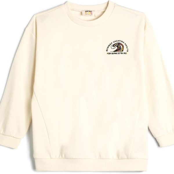 سويت شيرت بأكمام طويلة ورقبة دائرية ضيقة بتفاصيل مطبوعة وطبقة داخلية ناعمة للأولاد من كوتون