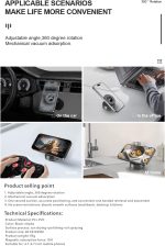 ⁦لينوك حامل موبايل مغناطيسي قابل للتعديل بزاوية 360 درجة مع كوب شفط قابل للتعديل بدون استخدام اليدين للسيارة وصالة الالعاب الرياضية والمرآة وسطح أملس، متوافق مع ايفون واندرويد وجميع الهواتف الذكية.⁩ - الصورة ⁦3⁩