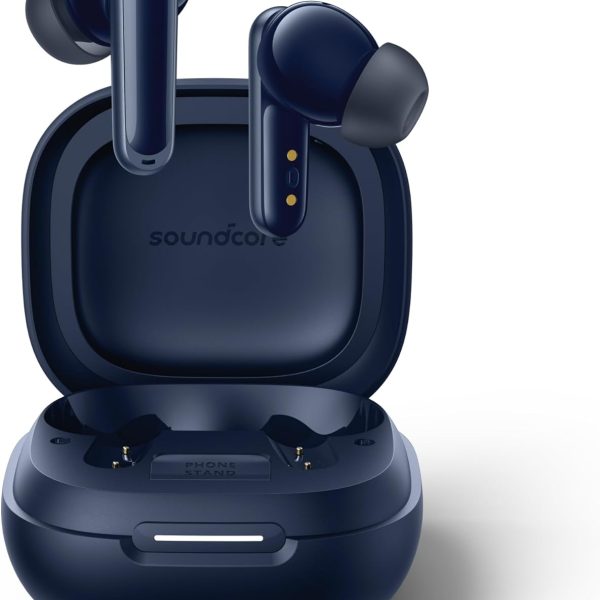 سماعات أذن لاسلكية ساوند كور P40i بخاصية إلغاء الضوضاء، وقت تشغيل 60 ساعة من انكر، علبة 2 في 1 وحامل موبايل، IPX5، شحن لاسلكي، بلوتوث 5.3، لون أزرق