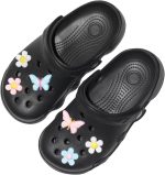 ⁦كلوج للنساء والبنات مرتفع - شبشب أسود بنعل طبى ومريح - خامة مطاطة مضاد للانزلاق - مثالي للبيت، الشاطئ والشارع - اكسسوارات متعددة الألوان⁩ - الصورة ⁦6⁩