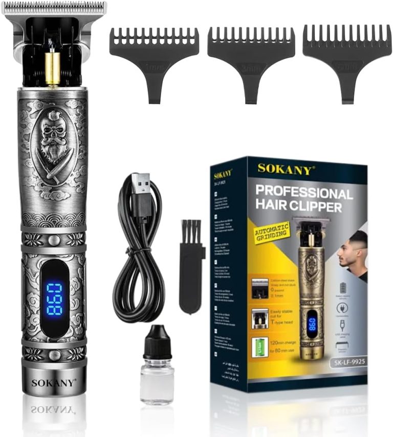 ماكينة حلاقة شعر احترافية دقيقة بتصميم كلاسيكي مع بشفرات من الفولاذ الكربوني بتشغيل سلكي/ لاسلكي سوكاني لون فضي موديل SK-LF-9925