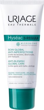 كريم مرطب للوجه للبشرة الدهنية المعرضة لحب الشباب هيسياك 3-ريجول+ من يورياج للتخلص من الحبوب والبقع والرؤوس السوداء والسيطرة على الشوائب. كريم يومي للوجه يحوي حمض الساليسيليك و AHA والزنك، يمنحكي