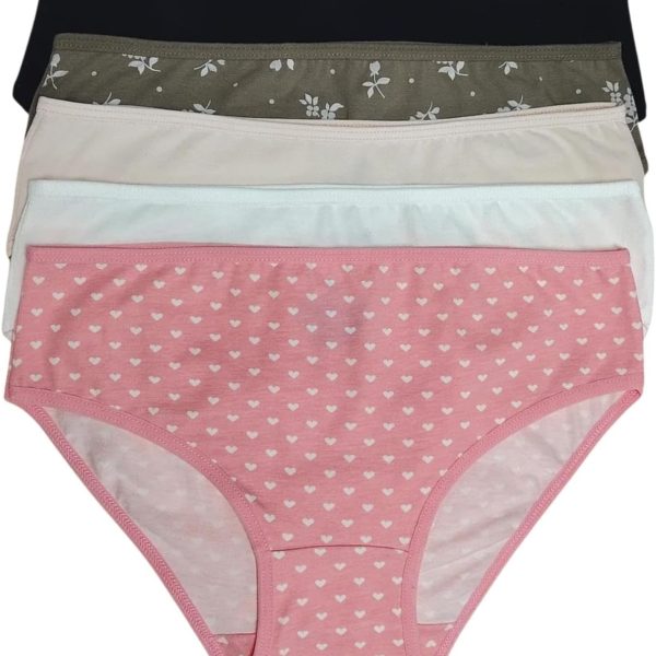 طقم ملابس داخلية قطنية للنساء، 5 قطع، الوان متنوعة، سراويل داخلية مريحة بخصر مرتفع