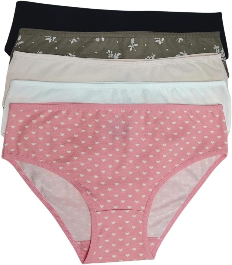 طقم ملابس داخلية قطنية للنساء، 5 قطع، الوان متنوعة، سراويل داخلية مريحة بخصر مرتفع