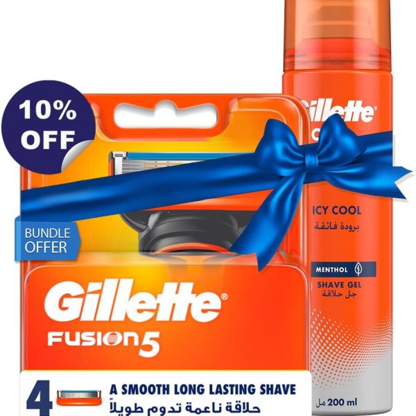 مجموعة جيليت لـ4 أشهر - 4 عبوات إعادة تعبئة، 5 شفرات + جل حلاقة