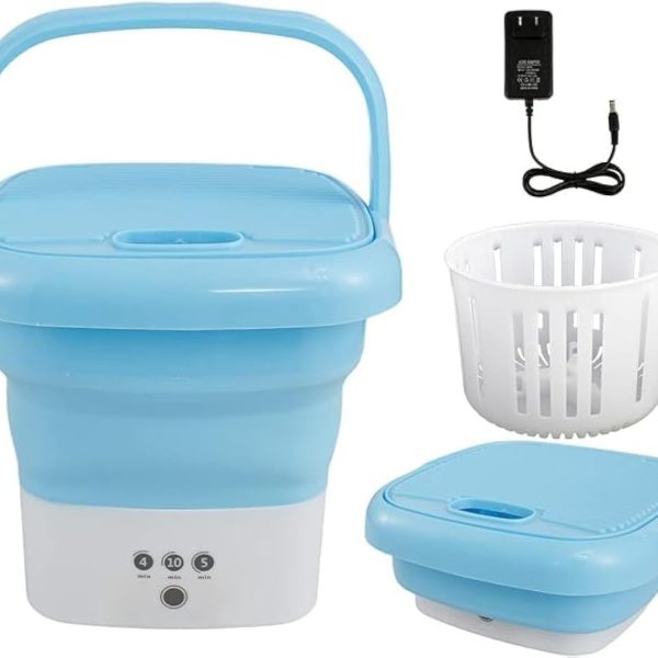 غسالة ومجفف صغيرة قابلة للطي مع سلة تصريف للملابس الداخلية والجوارب وملابس الاطفال والسفر والتخييم خفيفة الوزن وسهلة الحمل تحميل علوي 2 كيلوجرام ازرق