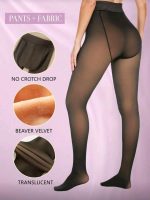 ⁦سروال ضيق من الصوف الحراري للنساء بوزن 200 غرام باللون الاسود⁩ - الصورة ⁦4⁩