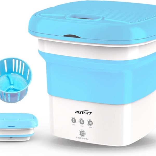 Portable Washing Machine, Mini Folding Washing Machine with Timing and Dehydration Function for Washing Baby Clothes, Traveling, Apartment Dorm - Blue