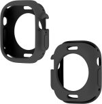 ⁦جراب حماية مضاد للصدمات ومقاوم للخدش يوفر الحماية لجميع انحاء الساعة مصنوع من السيليكون وبولي يوريثين مقاوم للحرارة متوافق مع ابل ووتش الترا 49 ملم، لون اسود⁩ - الصورة ⁦7⁩