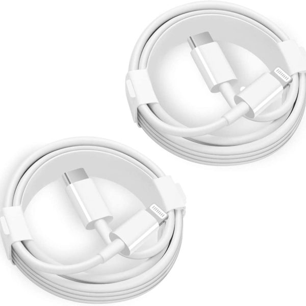 كيبل شحن سريع لايفون 20 واط 【معتمد من ابل】عبوة من قطعتين من كيبل USB-C الى لايتنينج (6.6 قدم) متوافق مع ايفون 12/12 ميني/12 برو/12 برو ماكس/11/11 برو ماكس/اكس اس ماكس/اكس ار/اكس، ايباد والمزيد