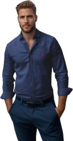 ترنديول قميص ذكي للرجال بقصة عادية وتفاصيل مطرزة بلون كحلي TMNAW25GO00036