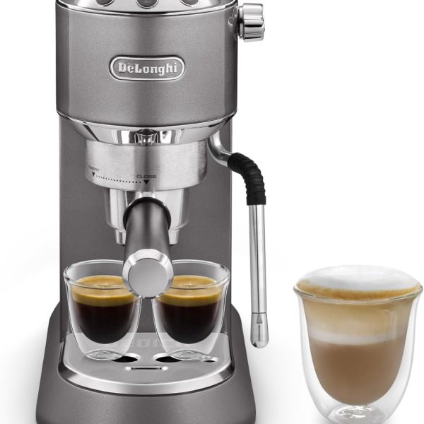 ماكينة تحضير قهوة الإسبرسو من ديلونجي بسعة 1 لتر باللون الرمادي