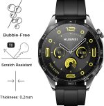 ⁦واقي شاشة لساعة هواوي جي تي 4 46 ملم غير زجاجي منحني ثلاثي الأبعاد بتغطية كاملة مضادة للخدش من البولي ايثيلين تيرفثالات بشفافية عالية، مضاد لبصمات الأصابع، واقي مرن خالٍ من الفقاعات (شفاف) من 3 قطع⁩ - الصورة ⁦2⁩