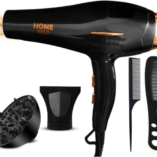 مجفف شعر هوم جولد 3000 - أداء تجفيف فائق بإعدادات متعددة، عناية أيونية وحماية من الحرارة الزائدة (HG-699 (أسود))، 3000.0 واط