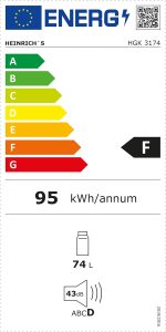 ⁦ثلاجة صغيرة بباب زجاجي وهادئة من هاينريش: 41 ديسيبل اضاءة داخلية LED مثالية للمكتب والتخييم والحديقة 5 لـ 18 درجة مئوية اسود 74 لتر 4 رفوف [فئة الطاقة E]⁩ - الصورة ⁦10⁩