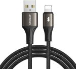 كابل بيانات للشحن السريع بقدرة 3 أمبير من سلسلة لايت-سبيد جوي رووم، نوع USB-A إلى لايتينينج، متوفر بمقاس 1.2 متر ولون أسود، موديل SA25-AL3، هاتف ذكي، حاسوب لوحي، محمول
