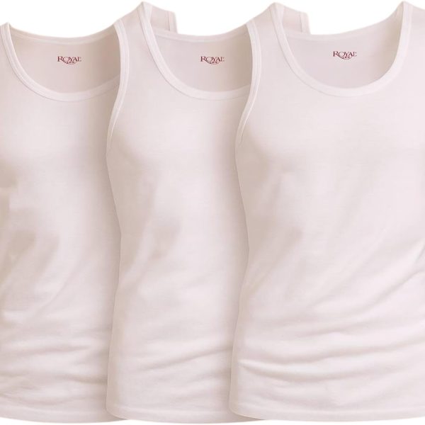 قميص داخلي بدون اكمام من القطن بنسبة 100% للرجال من رويال تيكس، عبوة من 3 قطع (لون ابيض، مقاس XL/5)