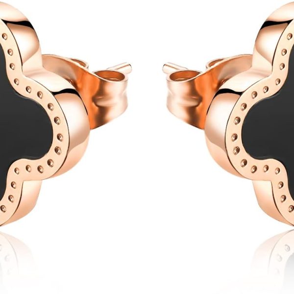 حلقان زهرة البرسيم بأربع اوراق للنساء مطلية بالذهب عيار 18 قيراط من الستانلس ستيل 4 أوراق شجر للحظ السعيد مجوهرات هدية للأم والابنة مصنوعة بدون أحجار كريمة شايني واي