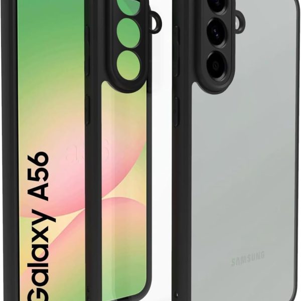 جراب خلفي صلب مقاوم للصدمات مصنوع من البولي كربونات باطار من البولي يوريثين الحراري الناعم مضاد للاصفرار متوافق مع سامسونج جالاكسي A56 (شفاف)