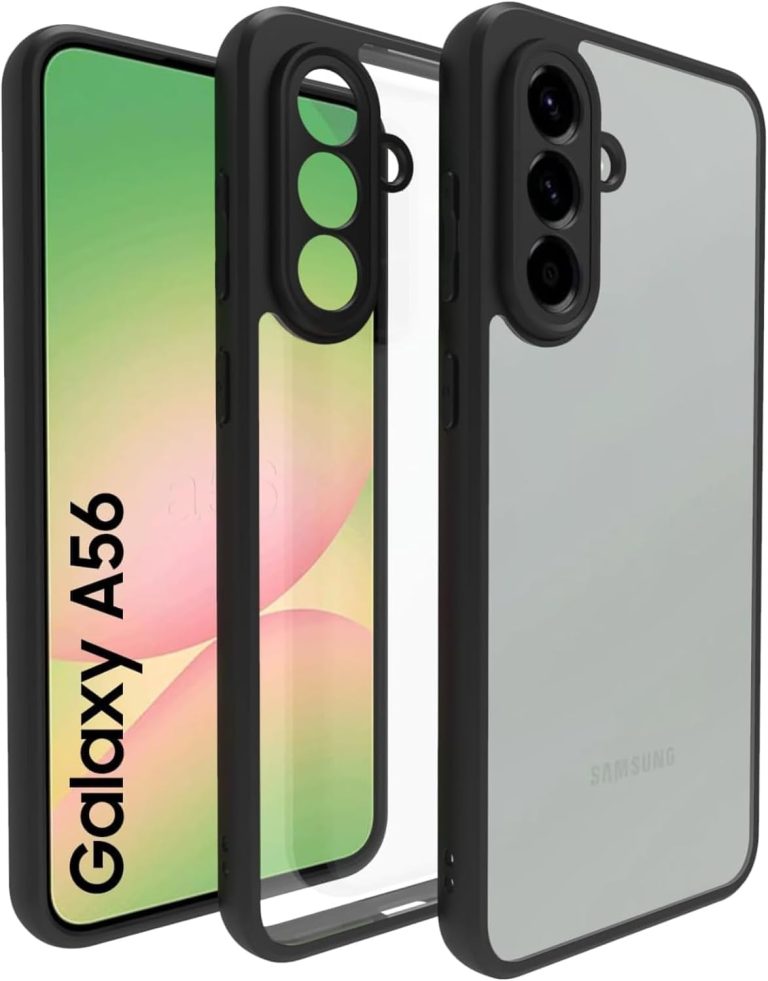 جراب خلفي صلب مقاوم للصدمات مصنوع من البولي كربونات باطار من البولي يوريثين الحراري الناعم مضاد للاصفرار متوافق مع سامسونج جالاكسي A56 (شفاف)