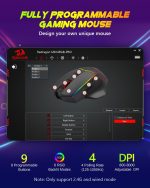 ⁦ماوس ألعاب لاسلكي، ثلاثي الأوضاع من ريدراجون 2.4G/USB-C/بلوتوث، 8000 نقطة لكل بوصة، إضاءة خلفية ار جي بي، قابل للبرمجة بالكامل، ماوس كمبيوتر لاسلكي قابل لإعادة الشحن للابتوب والكمبيوتر وماك، M814⁩ - الصورة ⁦5⁩