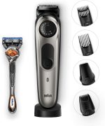 ⁦ماكينة تشذيب اللحية بقرص رقمي دقيق مع 5 ملحقات من براون وشفرة حلاقة فيوجن بروجليد جيليت - BT7940TS⁩ - الصورة ⁦2⁩