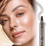 ⁦قلم حواجب سحري مطور للنساء مع 4 رؤوس شوكة وفرشاة دقيقة لحواجب طبيعية تشبه الشعر، يدوم طوال اليوم، قلم حواجب ميكروبليدينج (بني غامق)⁩ - الصورة ⁦2⁩