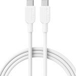 كابل 310 USB-C الى USB-C شحن سريع متين ونقل البيانات، متوافق مع ماك بوك وايباد برو وسامسونج جالاكسي والمزيد من انكر - لون أبيض، 1.8 م