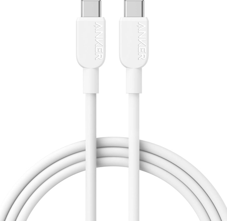 كابل 310 USB-C الى USB-C شحن سريع متين ونقل البيانات، متوافق مع ماك بوك وايباد برو وسامسونج جالاكسي والمزيد من انكر - لون أبيض، 1.8 م