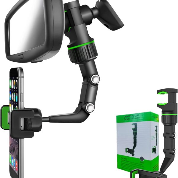Banhey Rearview Mirror Phone Holder for Car-Upgraded Multifunctional Phone Mount for Car 360° Rotatable and Retractable Rearview Mirror Phone Holder for All Mobile Phones and All Car