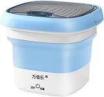 غسالة صغيرة محمولة قابلة للطي بحوض غسيل للملابس شكل جردل دوار صغير وعملي، تحميل علوي، متعدد الألوان