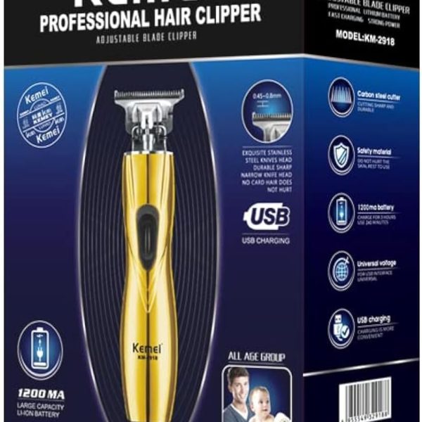 ماكينة حلاقة وتشذيب الشعر قابلة لإعادة الشحن بمنفذ USB من كيمي، KM-2918