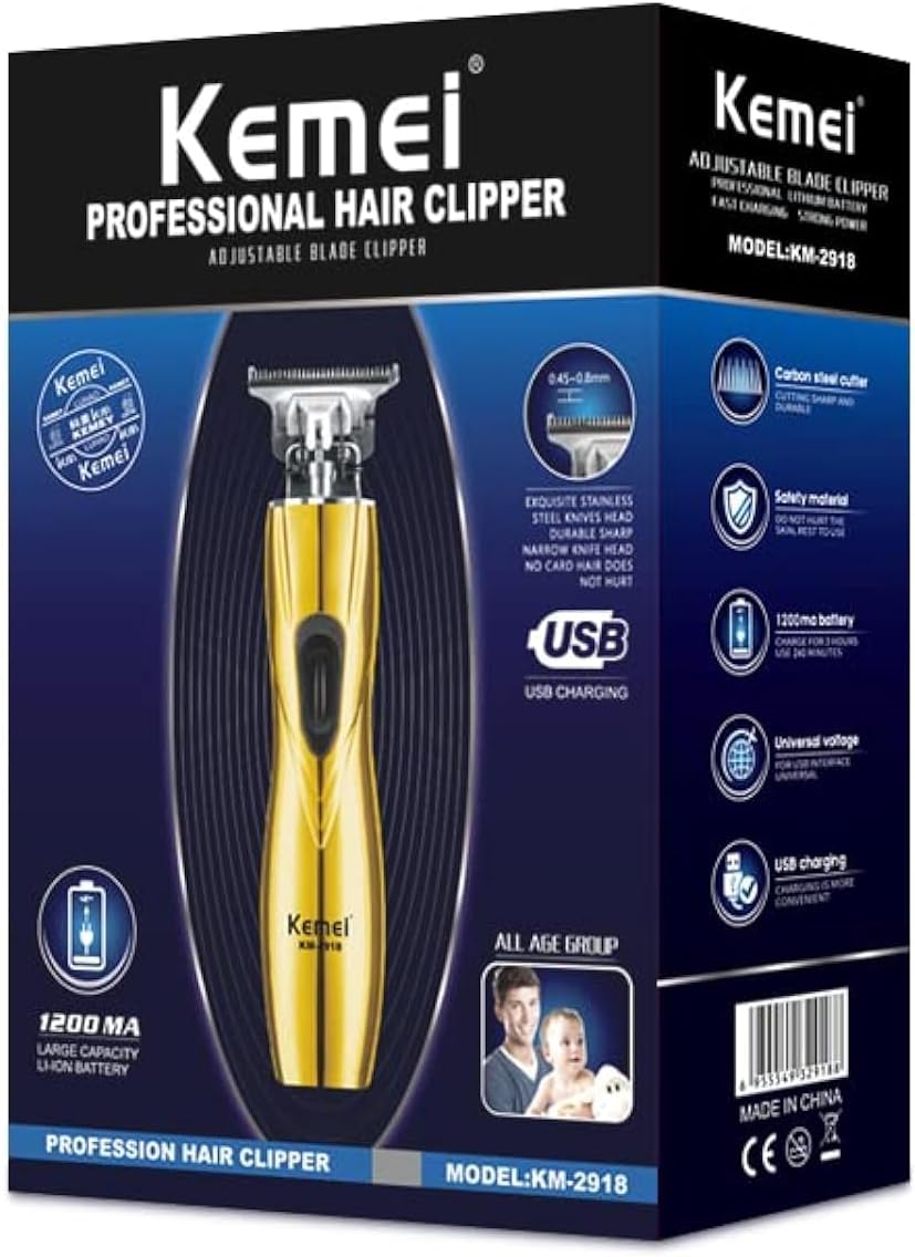 61X9gq9D7CL._AC_SL1500_.jpg ماكينة حلاقة وتشذيب الشعر قابلة لإعادة الشحن بمنفذ USB من كيمي، KM-2918