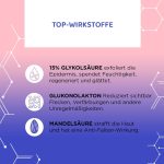 ⁦جل تقشير احترافي لتنعيم الوجه من ايفلين | غني بحمض الجليكوليك بنسبة 15% | بالجلوكونولاكتون وحمض الماندليك | يساعد في تقليل تغير اللون وضحل التجاعيد | 30 مل للجنسين⁩ - الصورة ⁦4⁩