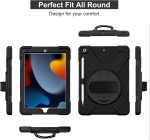 ⁦جراب حماية لجهاز اي باد الجيل التاسع/الثامن/السابع مع شاشة حماية، يأتي بتصميم مضاد للصدمات والسقوط مع [حامل قلم] [حامل دوار 360] [حزام كتف]، جراب حماية مصنوع من المطاط من جيروتيك، أسود⁩ - الصورة ⁦6⁩