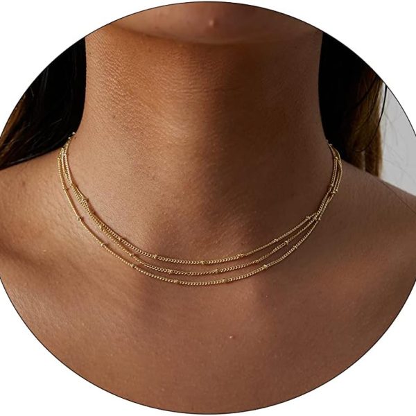 سلسلة ذهبية انيقة للنساء من فيرومي، سلسلة ثلاثية الطبقات مطلية بطلاء ذهبي 14 قيراط، سلاسل ستالايت ثلاثية بتصميم على شكل مشبك الورق، سلسلة مكونة من وصلات، مجوهرات مناسبة للارتداء اليومي