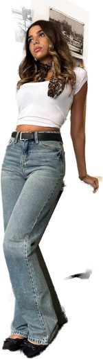 بنطلون جينز بقصة ساق مستقيمة وخصر مرتفع للنساء من سيزارو