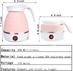 ⁦غلاية كهربائية صغيرة محمولة قابلة للطي للسفر، غلاية وسخان ماء من السيليكون للتسخين والتخييم، سهلة التخزين مع سلك طاقة قابل للفصل (بينك)⁩ - الصورة ⁦3⁩