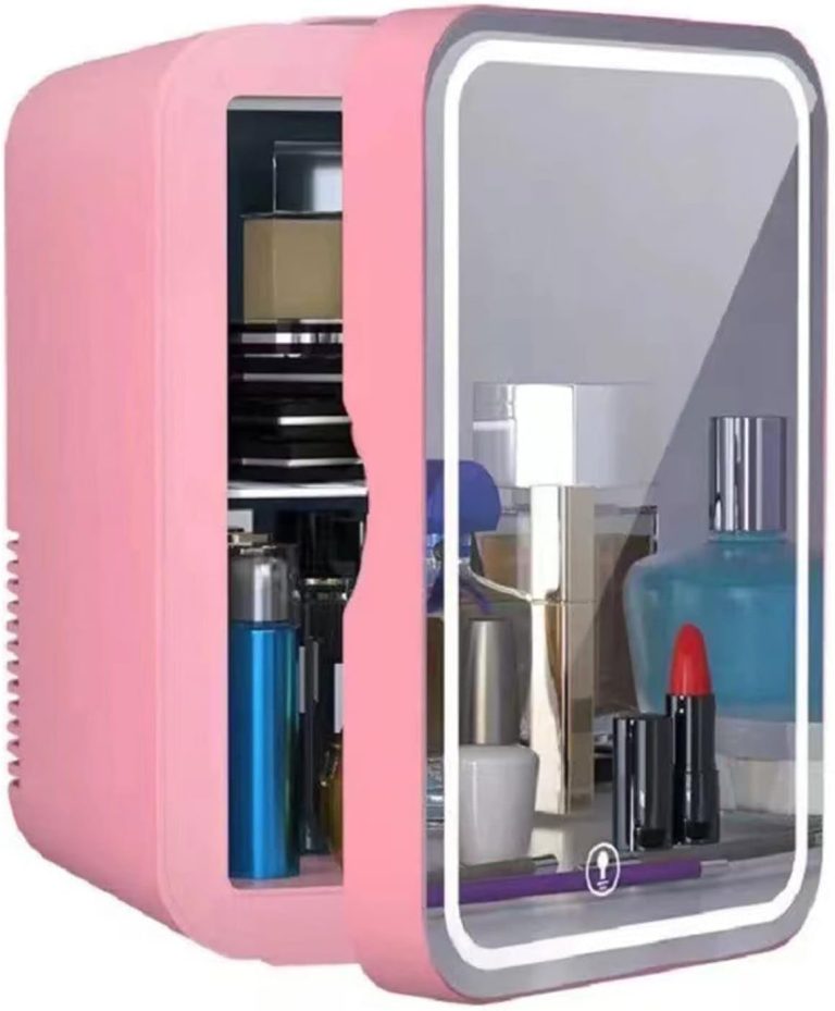 بونيتا ثلاجة صغيرة محمولة لمستحضرات التجميل بسعة 8 لتر، لوحة زجاجية واضاءة LED، مبرد وتدفئة، تستخدم للعناية بالبشرة في المنزل والسيارة، زهري