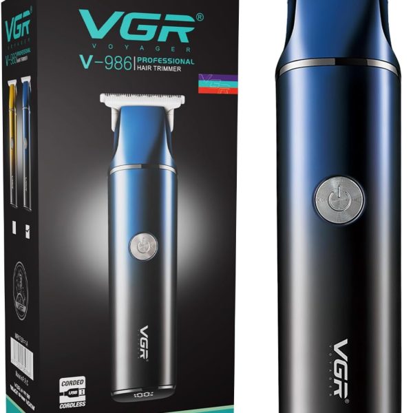 ماكينة حلاقة احترافية V-986 للرجال بشاشة ليد وشحن من النوع سي وبطارية ليثيوم 1200 ميلي امبير في الساعة مع وقت تشغيل 150 دقيقة جي ار لون أزرق، من فى جى ار