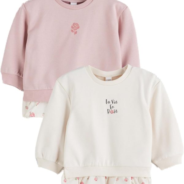 LC واكيكي سويت شيرت مطبوع برقبة دائرية ضيقة للبنات، عبوة من قطعتين