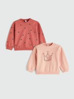 ⁦سويت شيرت مطبوع برقبة دائرية ضيقة وأكمام طويلة للبنات من ال سي وايكيكي، قطعتين⁩ - الصورة ⁦2⁩