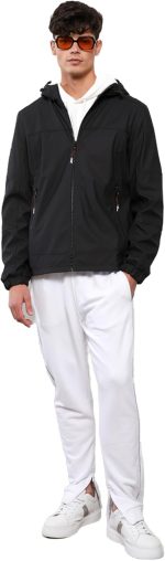 LC واكيكي معطف من الجلد الصناعي بغطاء للرأس وقصة عادية للرجال