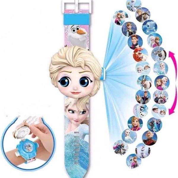 ساعة روبرت سوبرهيرو من ايزابيلا مون مع عرض مجسم لـ24 صورة كرتونية لأميرة فروزن، إلكترونية للأولاد والبنات، جهاز ثلاثي أبعاد، السا، بسوار متعدد الألوان