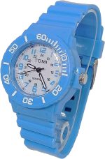ساعة اطفال انالوج بعقارب مع سوار مطاطي للبنات من تومي، موديل 47، بمينا متعدد الألوان، بسوار أزرق