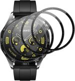 واقي شاشة لساعة هواوي جي تي 4 46 ملم غير زجاجي منحني ثلاثي الأبعاد بتغطية كاملة مضادة للخدش من البولي ايثيلين تيرفثالات بشفافية عالية، مضاد لبصمات الأصابع، واقي مرن خالٍ من الفقاعات (شفاف) من 3 قطع