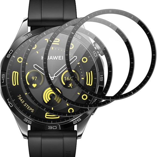 واقي شاشة لساعة هواوي جي تي 4 46 ملم غير زجاجي منحني ثلاثي الأبعاد بتغطية كاملة مضادة للخدش من البولي ايثيلين تيرفثالات بشفافية عالية، مضاد لبصمات الأصابع، واقي مرن خالٍ من الفقاعات (شفاف) من 3 قطع