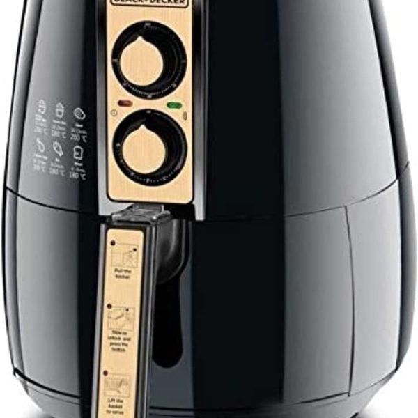 Black & Decker 4 Liter Air Fryer 1.2Kg Performance Range Aerofry, Black/Gold - Af300-B5 ( International warranty ) - 220V supply voltage and 50Hz